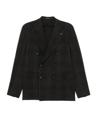 Tagliatore Double-breasted Peak-lapel Blazer In Brown