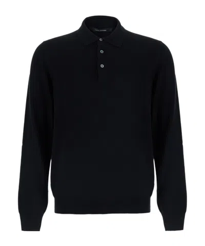 Tagliatore Long-sleeve Knitted Polo Shirt In Black