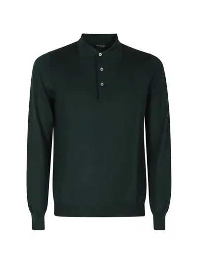 Tagliatore Long-sleeve Wool Polo Shirt In Green