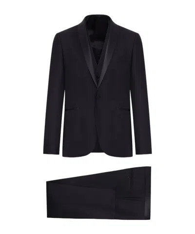 Tagliatore Long-sleeved Suit Jacket And Sleeveless Vest And Trousers Set In Black