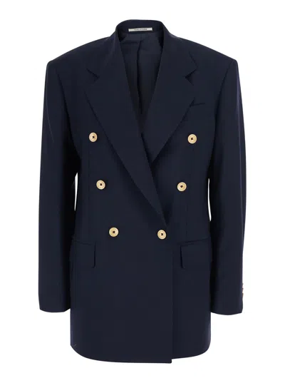 Tagliatore Lorelei Blue Double-breasted Jacket With Notched Revers In Fabric For Women In Green