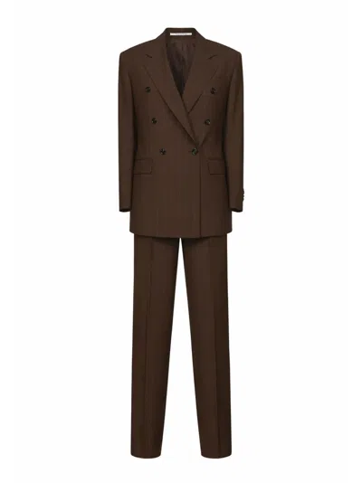 Tagliatore Lorelei Pinstriped Double-breasted Suit In Brown