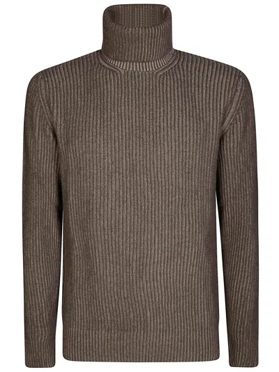 Tagliatore Ribbed Turtleneck Knit Sweater In Brown