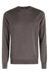 Tagliatore Smooth Knit Crew Neck Sweater In Chestnut In Gray