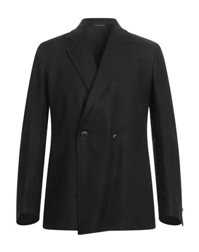 Tagliatore Man Blazer Black Size 42 Linen