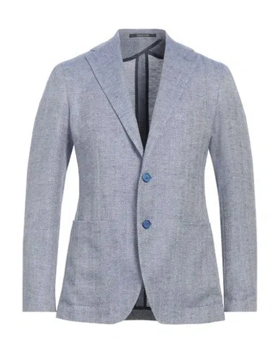 Tagliatore Man Blazer Blue Size 44 Cotton, Linen, Elastane In Gray
