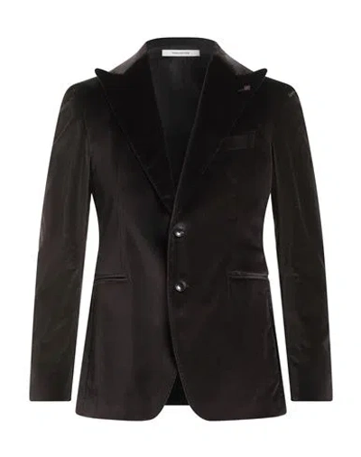 Tagliatore Man Blazer Dark Brown Size 38 Cotton, Elastane