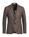 Tagliatore Man Blazer Dark Brown Size 38 Linen, Cotton