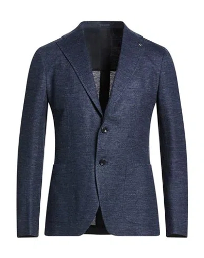 TAGLIATORE TAGLIATORE MAN BLAZER MIDNIGHT BLUE SIZE 38 LINEN, COTTON