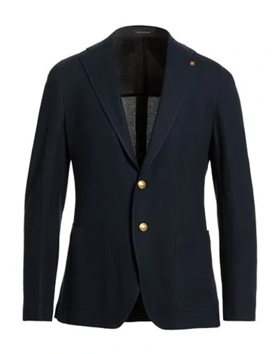 Tagliatore Man Blazer Midnight Blue Size 40 Cotton In Multi
