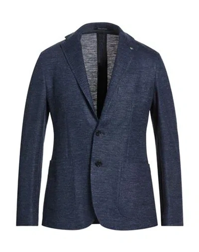 Tagliatore Man Blazer Navy Size 38 Linen, Cotton In Blue