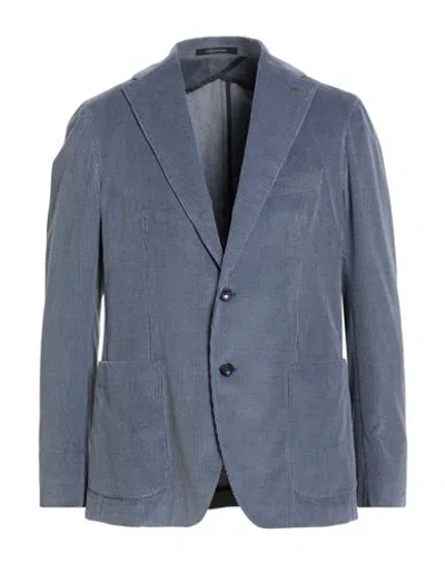 Tagliatore Man Blazer Pastel Blue Size 42 Cotton, Cashmere