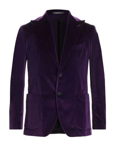 Tagliatore Man Blazer Purple Size 44 Cotton, Elastane