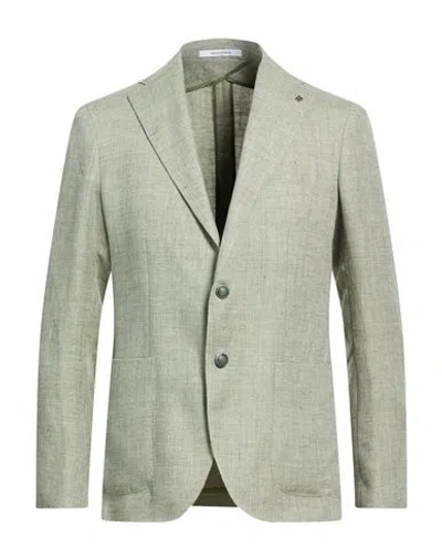 Tagliatore Man Blazer Sage Green Size 42 Linen, Virgin Wool
