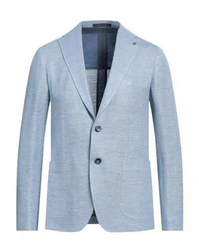 Tagliatore Man Blazer Sky Blue Size 34 Linen, Cotton In Blue