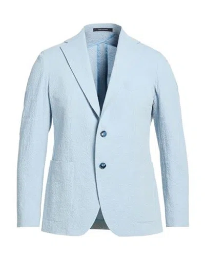 Tagliatore Man Blazer Sky Blue Size 38 Cotton, Elastane