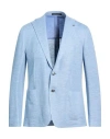 Tagliatore Man Blazer Sky Blue Size 38 Linen, Cotton