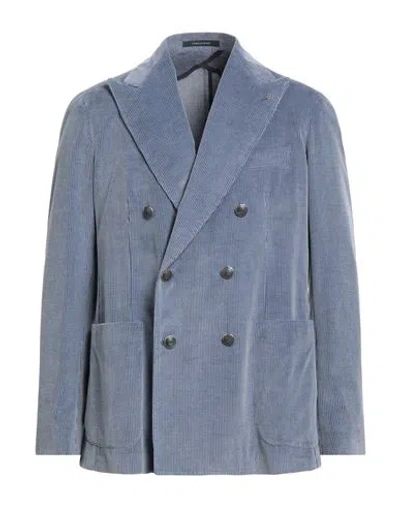 Tagliatore Man Blazer Slate Blue Size 42 Cotton, Cashmere In Gold