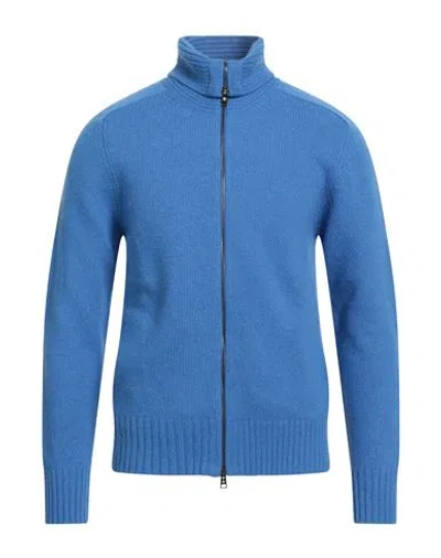 Tagliatore Man Cardigan Azure Size 38 Wool, Polyamide In Blue