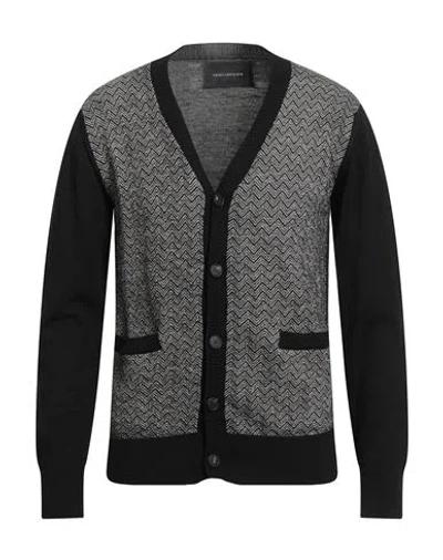Tagliatore Man Cardigan Black Size 38 Wool, Cotton In Gray
