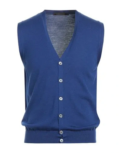 Tagliatore Man Cardigan Bright Blue Size 36 Virgin Wool