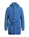 Tagliatore Man Cardigan Bright Blue Size 36 Wool, Polyamide In Black