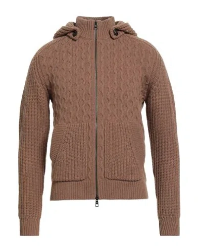 Tagliatore Man Cardigan Camel Size 44 Wool, Polyamide In Brown