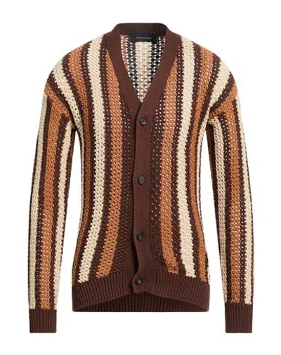 Tagliatore Man Cardigan Chocolate Brown Size 44 Cotton