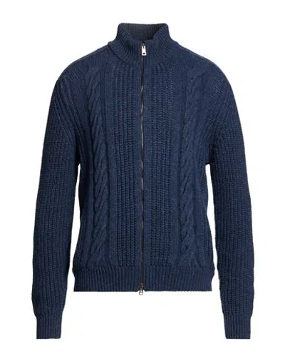 Tagliatore Man Cardigan Navy Size 44 Virgin Wool, Polyamide In Blue