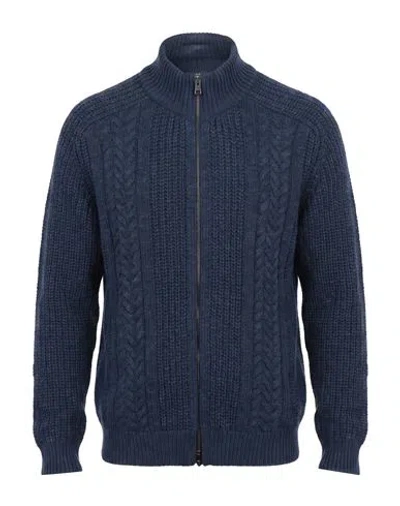 Tagliatore Man Cardigan Slate Blue Size 38 Virgin Wool, Polyamide