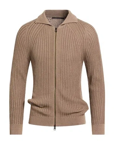 Tagliatore Man Cardigan Taupe Size 38 Cotton In Gray