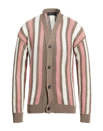 Tagliatore Man Cardigan Taupe Size 44 Cotton In Gray