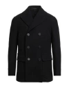 Tagliatore Blue Wool Blend Short Double-breasted Coat In Black