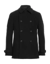Tagliatore Blue Double-breasted Coat With Wide Notched Revers In Black