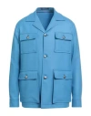 Tagliatore Man Jacket Azure Size 38 Virgin Wool, Polyester, Elastane In Blue
