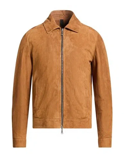Tagliatore Man Jacket Camel Size 38 Leather In Orange