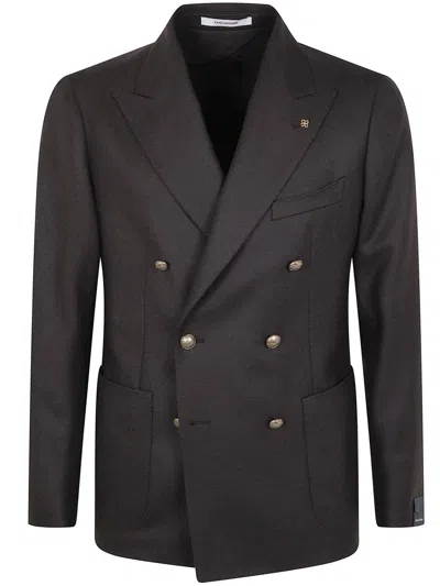 Tagliatore Double-breasted Gold-button Jacket In Brown
