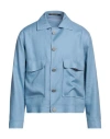 Tagliatore Man Jacket Light Blue Size 38 Linen, Cupro