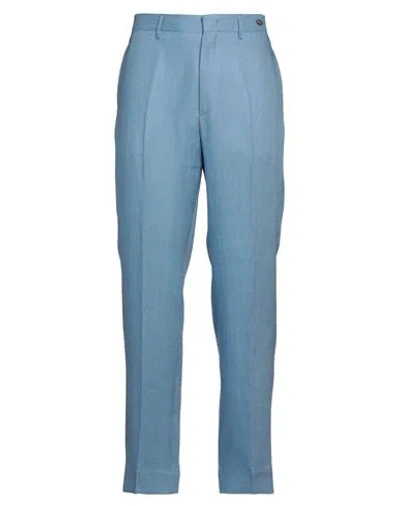Tagliatore Man Pants Blue Size 32 Linen In Blue