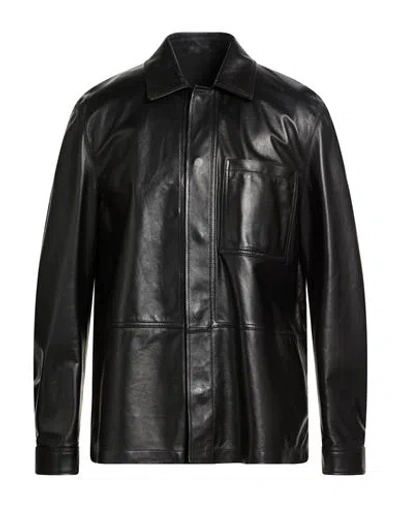 Tagliatore Man Shirt Black Size 38 Leather
