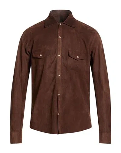 Tagliatore Man Shirt Brown Size 38 Leather
