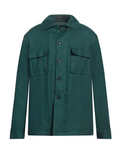 Tagliatore Man Shirt Green Size 42 Linen