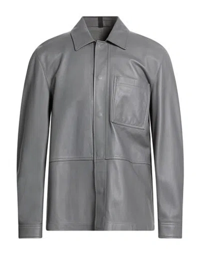 Tagliatore Man Shirt Grey Size 40 Leather In Gray