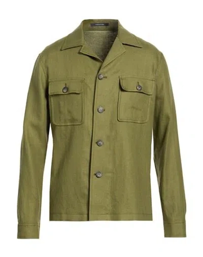 Tagliatore Man Shirt Military Green Size 38 Linen