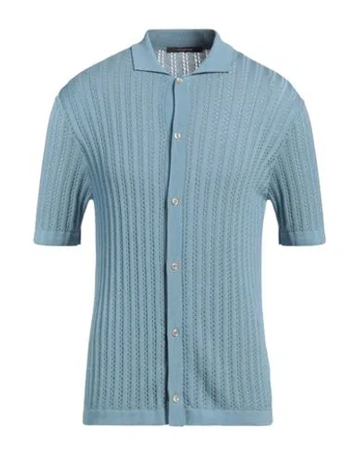 Tagliatore Man Shirt Sky Blue Size 42 Cotton In Blue