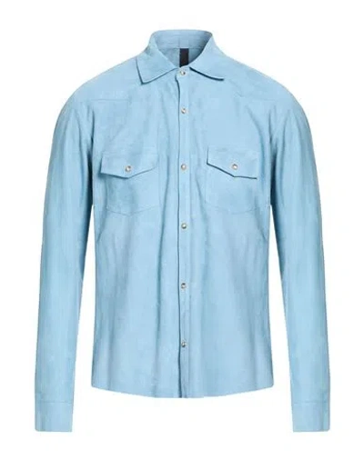 Tagliatore Man Shirt Turquoise Size 40 Leather In Blue