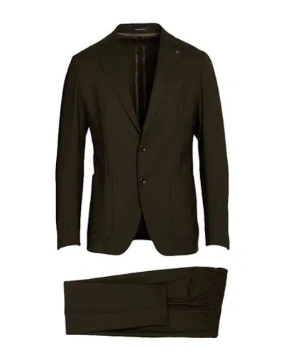 Tagliatore Man Suit Dark Green Size 38 Virgin Wool, Elastane In Black
