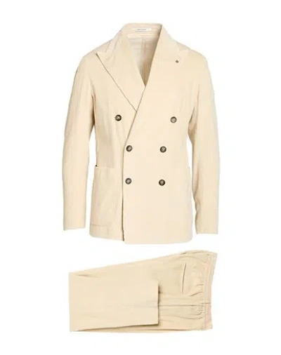 Tagliatore Man Suit Cream Size 38 Cotton, Virgin Wool In Yellow