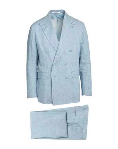 Tagliatore Man Suit Light Blue Size 44 Linen, Cotton, Elastane