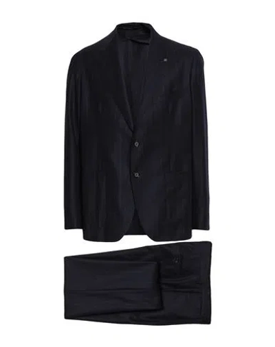 Tagliatore Logo-appliqué Virgin Wool Single-breasted Suit In Blue